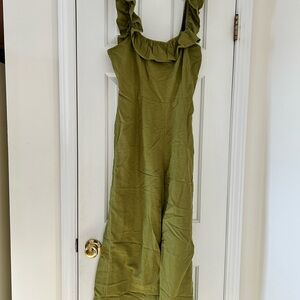 Japna Olive Green Ruffled Jumpsuit